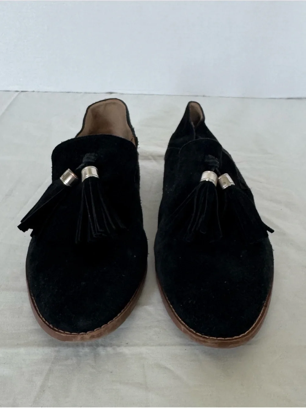 Franco Sarto Black Suede Tassel Loafers 8.5M